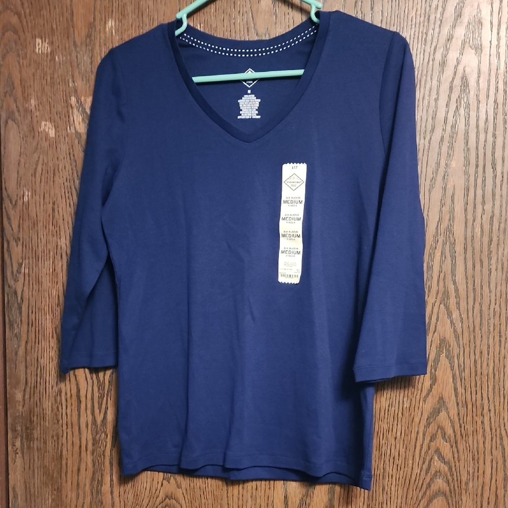 St. John's Bay Navy Long Sleeve V-Neck Top
